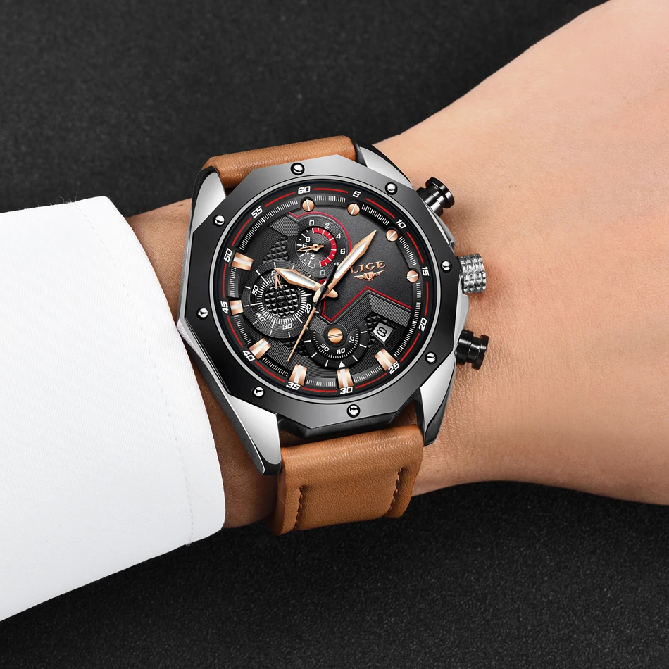 LIGE для мужчин s часы Лидирующий бренд роскошные кожаные кварцевые часы для мужчин повседневное Военная Униформа
