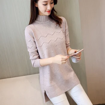 

Sweters Women invierno Autumn Winter Women Sweaters and Pullovers Turtleneck Long Sleeve Solid Long Split Women Knitwear