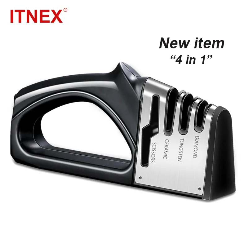 

New Knife Sharpener 4 Stages Kitchen Knives Grinder Diamond Ceramic Stone Tungsten Sharpener Scissors Knife Tools