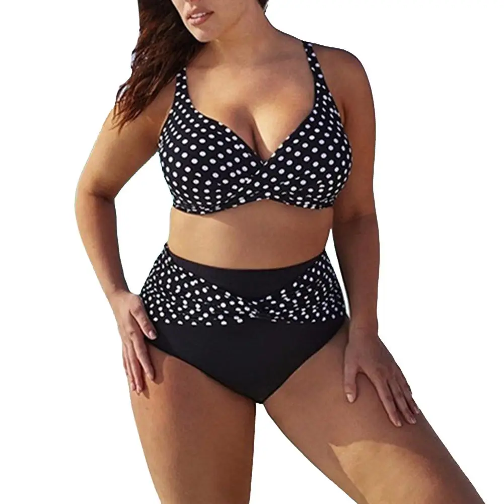 

NEW Plus Size Polka Dot Bikini Set Swimsuit Women High Waist Swimwear Swimwear Bathing Suit