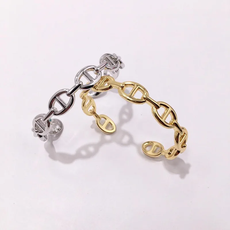 

Brand Pure 925 Sterling Silver Jewelry For Women H Lock Bangle Circle H Wedding Jewelry Fashion Party Luxury pig nose Bracelet