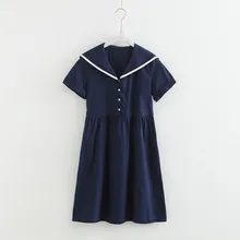 KYQIAO летнее платье Мори девушки Лето японский стиль kawaii короткий рукав; моряк воротник темно-синий цельное платье