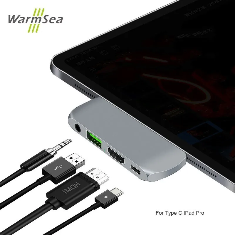 USB C концентратор для Ipad Pro USB-C адаптер с зарядка PD HDMI 4 K USB 3,0 3,5 мм аудио совместимый MacBook Pro SamsuS8 S9 S10 P20 P30 - Цвет: Серебристый