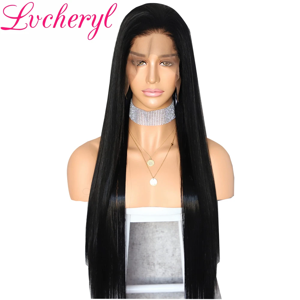 Lvcheryl 13x6 темно-коричневый Futura волокна волос термостойкие волосы длинные Натуральные Прямые Синтетические Кружева передние парики
