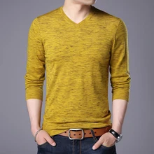 Высокий класс мужские мягкой шерсти тонкий свитер весенне-Осенняя мода в полоску длинные рукава мужские повседневные v-образным вырезом тонкий свитер пуловер
