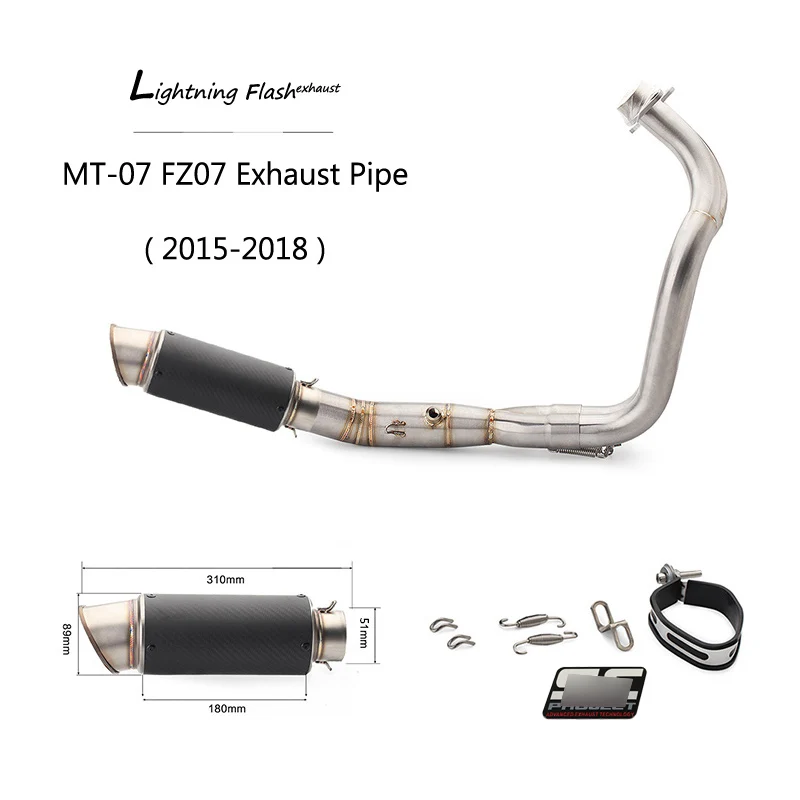 Complete Exhaust System Slip On For Yamaha FZ07 MT 07 Motorcycle 51 mm Escape Front Mid Tail Tips Pipe Exhaust Pipe 2015-2018