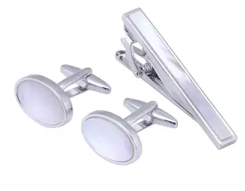 

5Sets/lot Natural Shell Cufflink+Tie Clip Set Oval Shell Tie Bar Pin&Cuff Links Clasp Set Cuff Links Tie Pin Set Men's Jewelry
