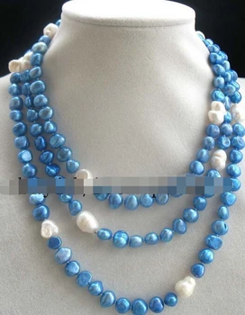 

zxia Jewelr5-6mm freshwater pearl baoque blue white necklace 50" nature