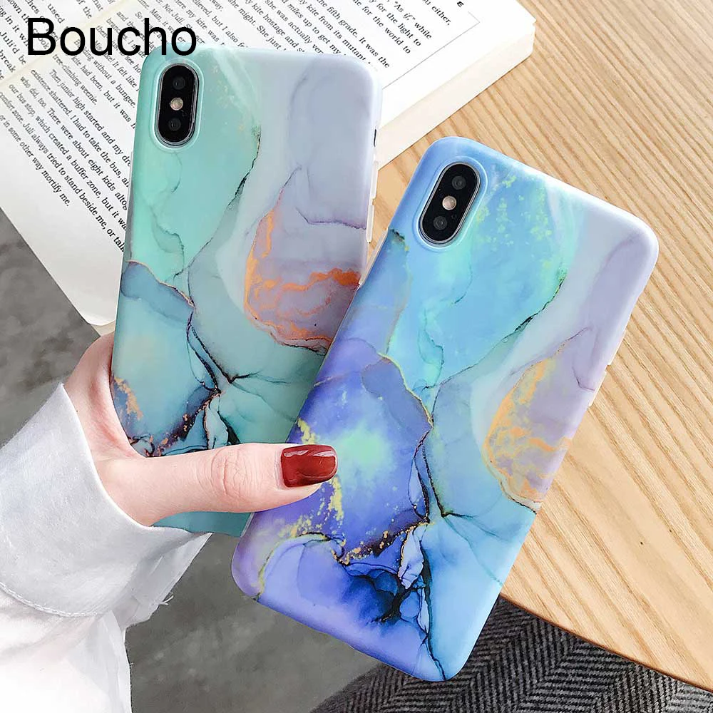 

Boucho Fashion Colorful Marble Granite Cover For iphone 6s 6 7 8 plus 8+ Soft Case Silicone Phone Cases For iphone XS MAX XR X