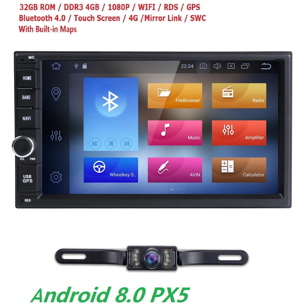 

2 Din 7 Inch Android 8.0 Universal Car NO DVD Player Octa Core Bluetooth Car Radio GPS Navigation 4GWIFI Subwoofer Stereo CAM BT