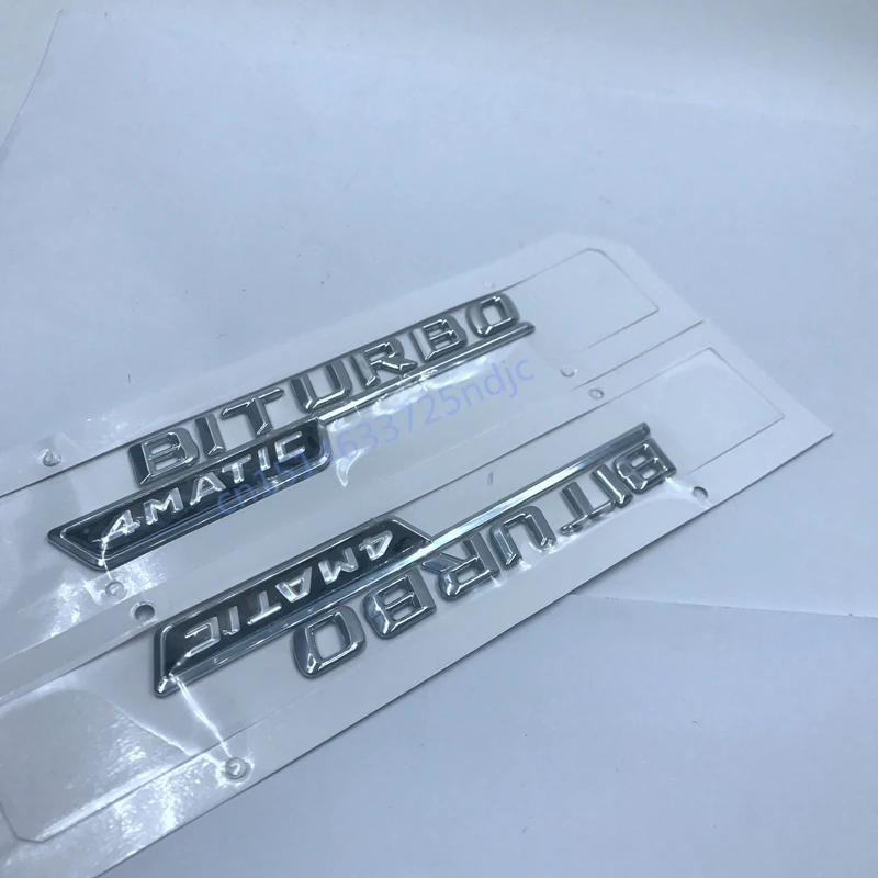 

Chrome BITURBO 4MATIC ABS Car Trunk Rear Letters Badge Left Right Sides Emblem Decal Sticker for Mercedes Benz AMG