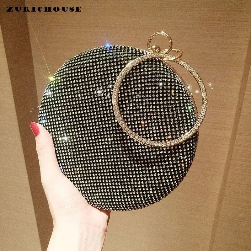 

ZURICHOUSE European Design Circle Evening Bag Women Luxury Shining Diamonds Party Cluthes Fashion Mini Crossbody Bags Ladies