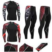 Новые мужские костюмы 2 шт спортивный костюм мужская с длинным рукавом фитнес тренировочная футболка+ мужские Леггинсы беговые функциональное компрессионное костюм
