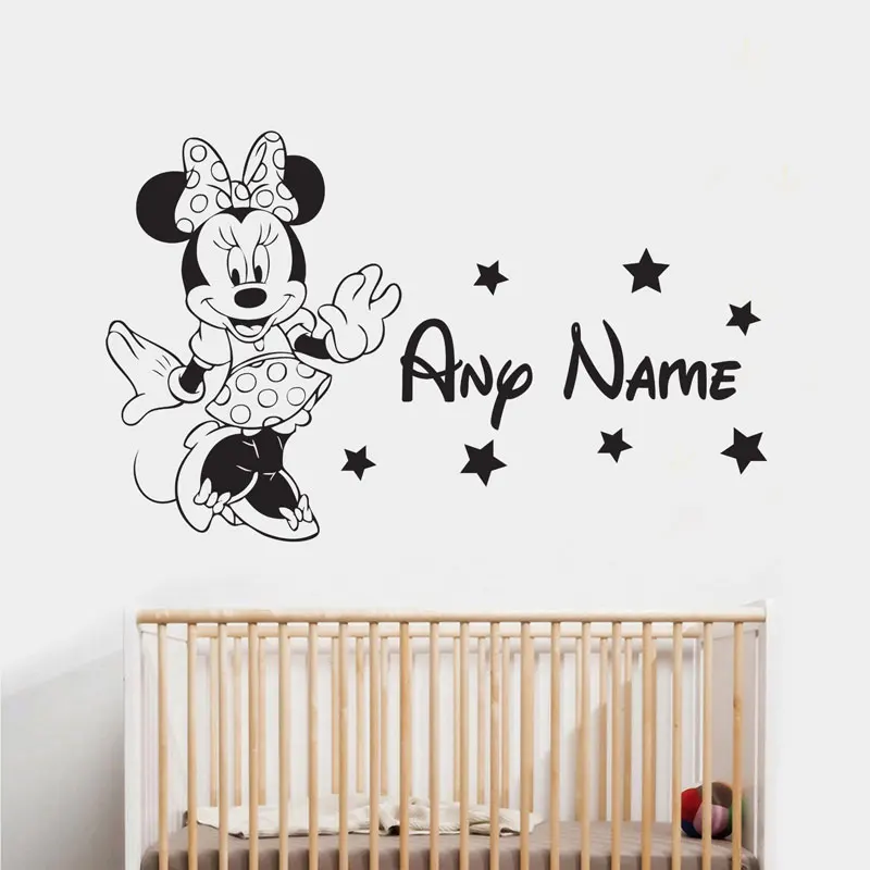 

Personalised Girls Name Cartoon Minnie Mouse Vinyl Wall Sticker Nursery Room Decal Bedroon Home Decor DIY Star Wallpaper NR38