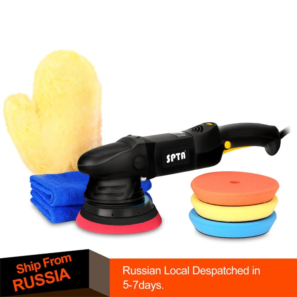 

SPTA 5Inch 6 Variable Speed Orbital Polisher 15mm DA 500W Car Dual Action Polishing Detail Boat Tools Polishing Pads Glove Set