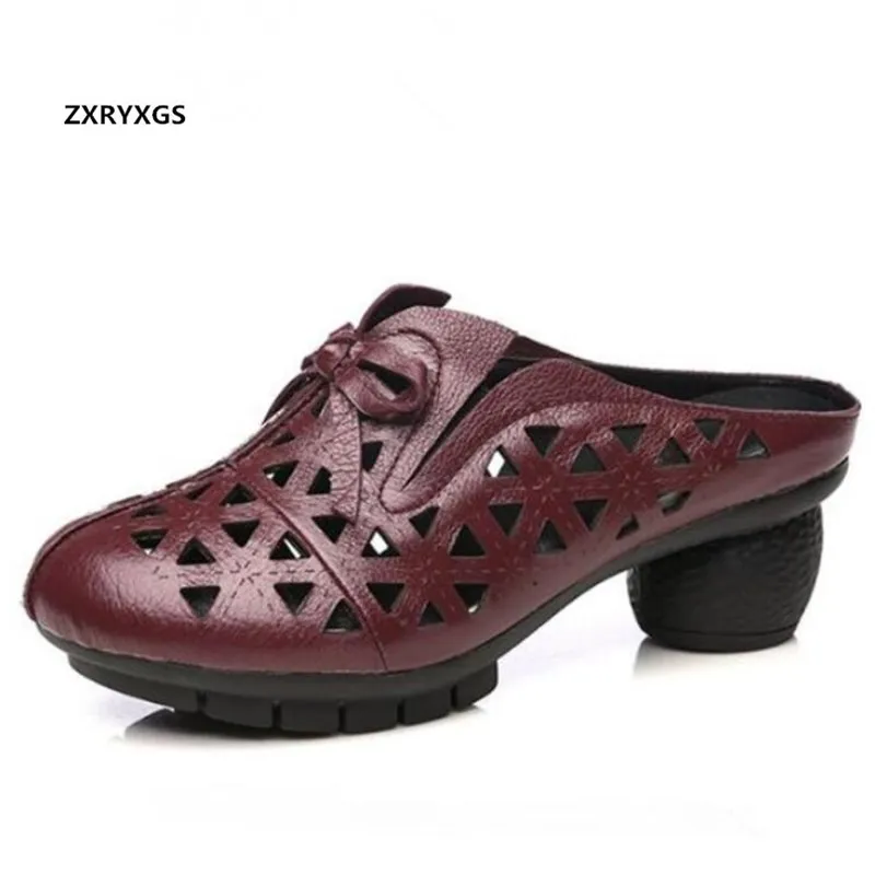 

ZXRYXGS brand shoes woman shoes summer slippers sandals 2019 new bow hollow cowhide leather shoes women sandals fashion slippers