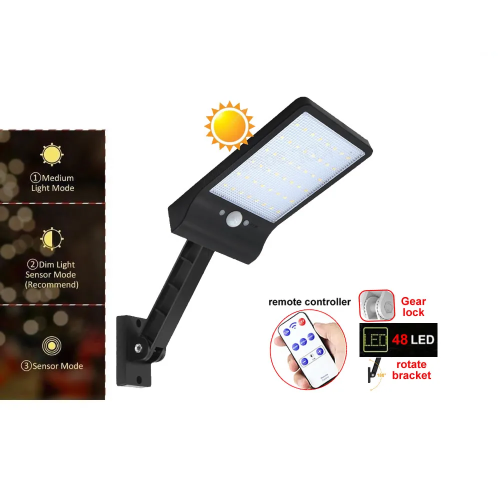 48 LED 800 LM Solar Lamp 3 Modes IP65 Waterproof LED Spotlight For Outdoor Lightg Garden street wall remote pole new spo