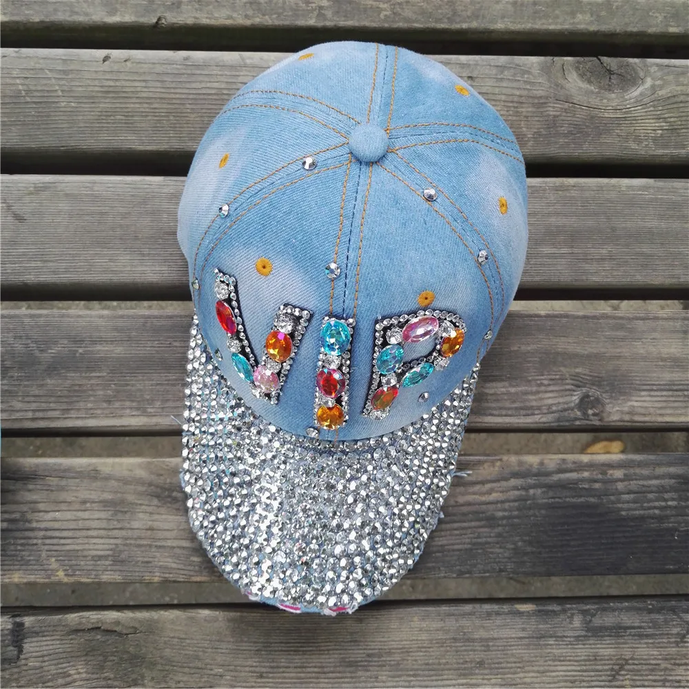 women autumn VIP cotton denim baseball caps gilrs diamond bling bling