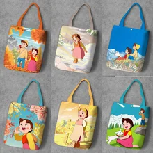 Heidi девушка мультфильм печатных рециркулирует холст хозяйственная сумка большой емкости настроить Tote Модные женские повседневные сумки на плечо