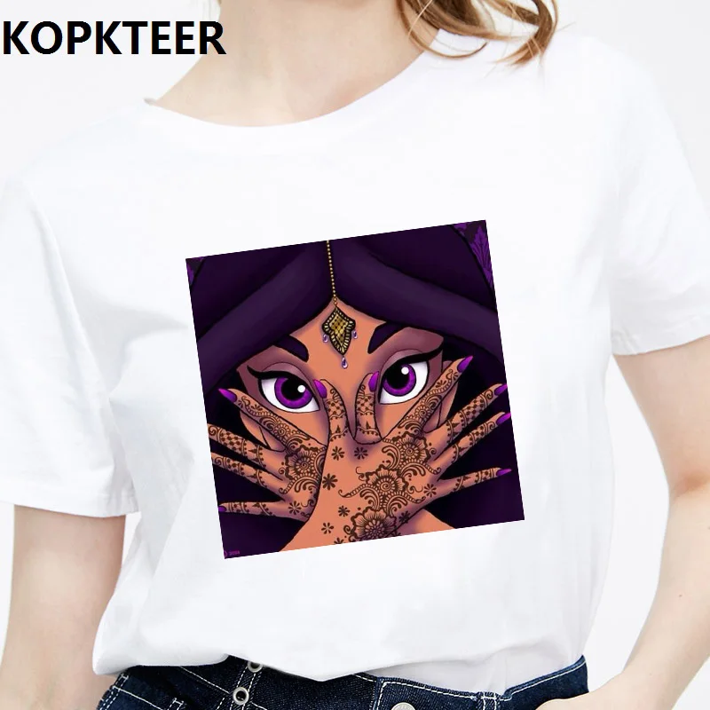 Женская одежда, красивые футболки с принтом жасмина, Camiseta Mujer Kawaii, топы, эстетическая футболка, женская уличная Футболка Harajuku