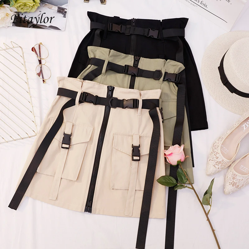 

Fitaylor Summer Women Skirt 2019 High Waist Mini Skirt Gothic Punk Style Pocket Buckle Lace Up Sexy Skirts Streetwear Multicolor