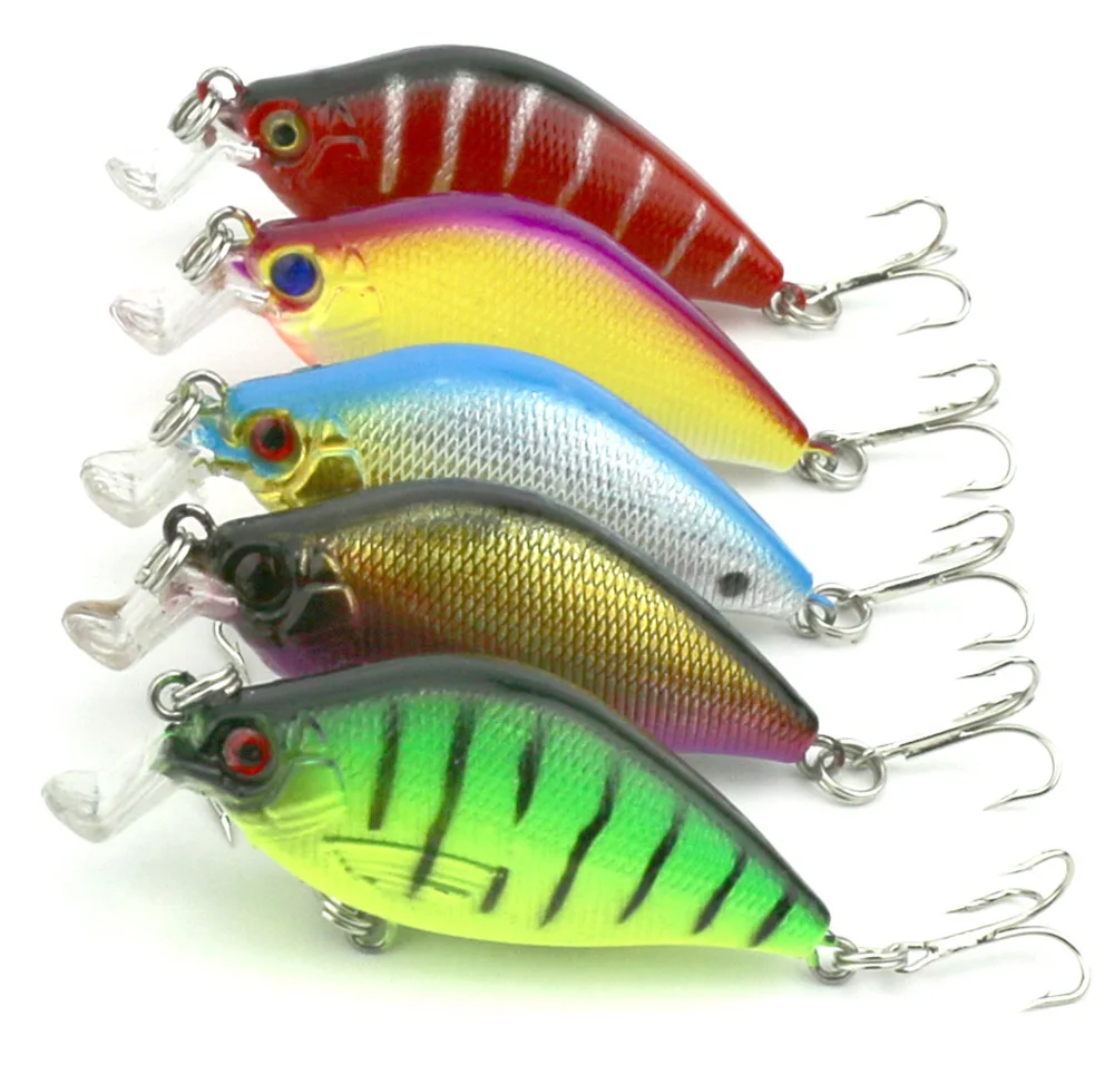 Henjia Crankbait 3D Lifelike fishing Lure Tackle Kit of 5 salt or freshwater