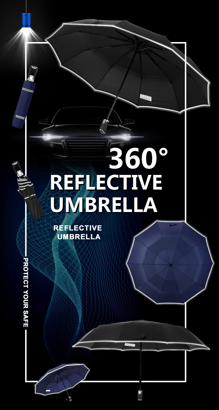 Двойной слой сильный ветер Зонт Автоматический ветрозащитный 10 ребра светоотражающие зонты от дождя мужские подарки для женщин Гольф Guarda Chuva Z566