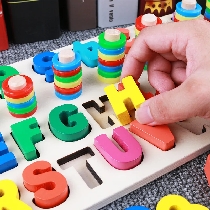 Деревянные обучающие материалы Монтессори, Обучающие считать цифры и алфавит, соответствующие цифровой форме, подходящие для раннего обучения математике, игрушки