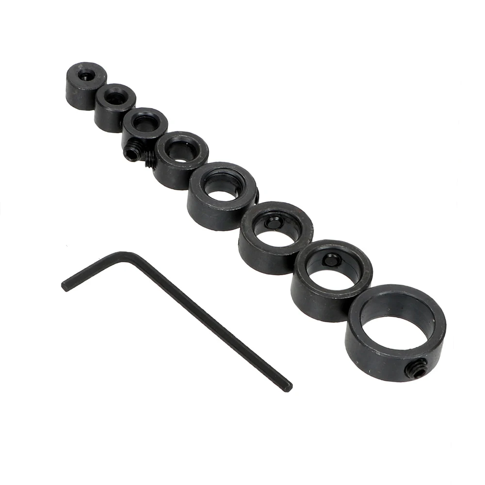 NICEYARD 3/4/5/6/8/10/12/16mm Positioner Drill Locator+ Hex Wrench Drill Bits Depth Stop Collars Ring 8Pcs/Set