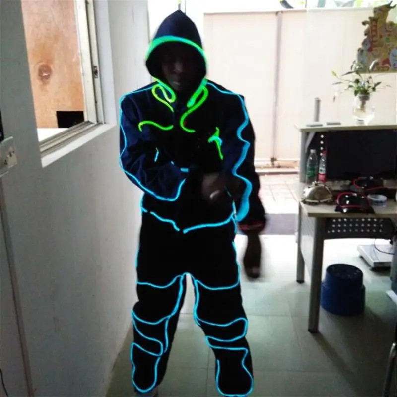 Wecool цена EL wire светящиеся костюмы костюм для dj сцены танцев представление