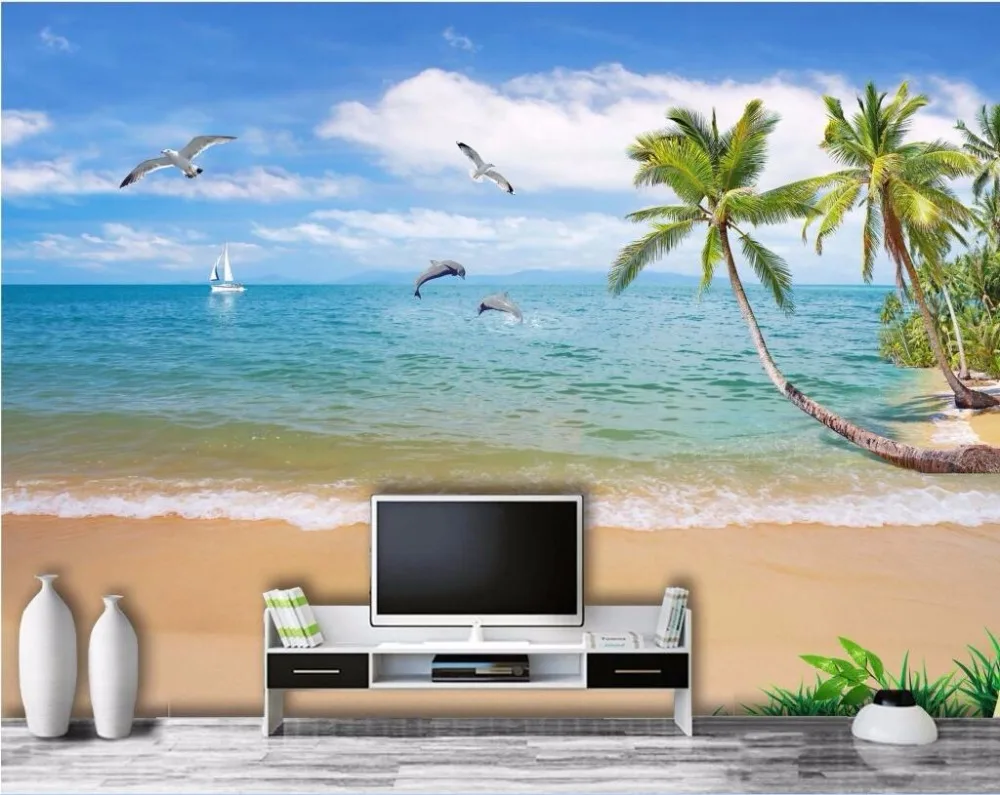 3d настенные фрески обои для гостиной с рисунком морской кокосовой пальмы пляжа