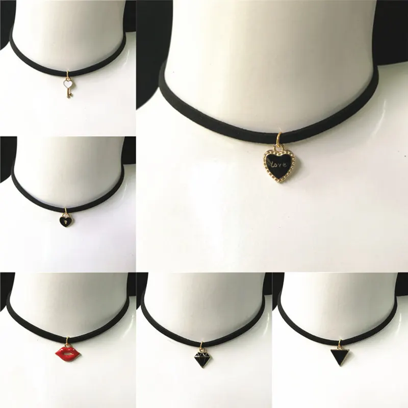 

Punk Choker Necklace Vintage Triangle Star Key Love Necklace & Pendant For Women Girls Tattoo Clavicle Chain Jewelry Gifts