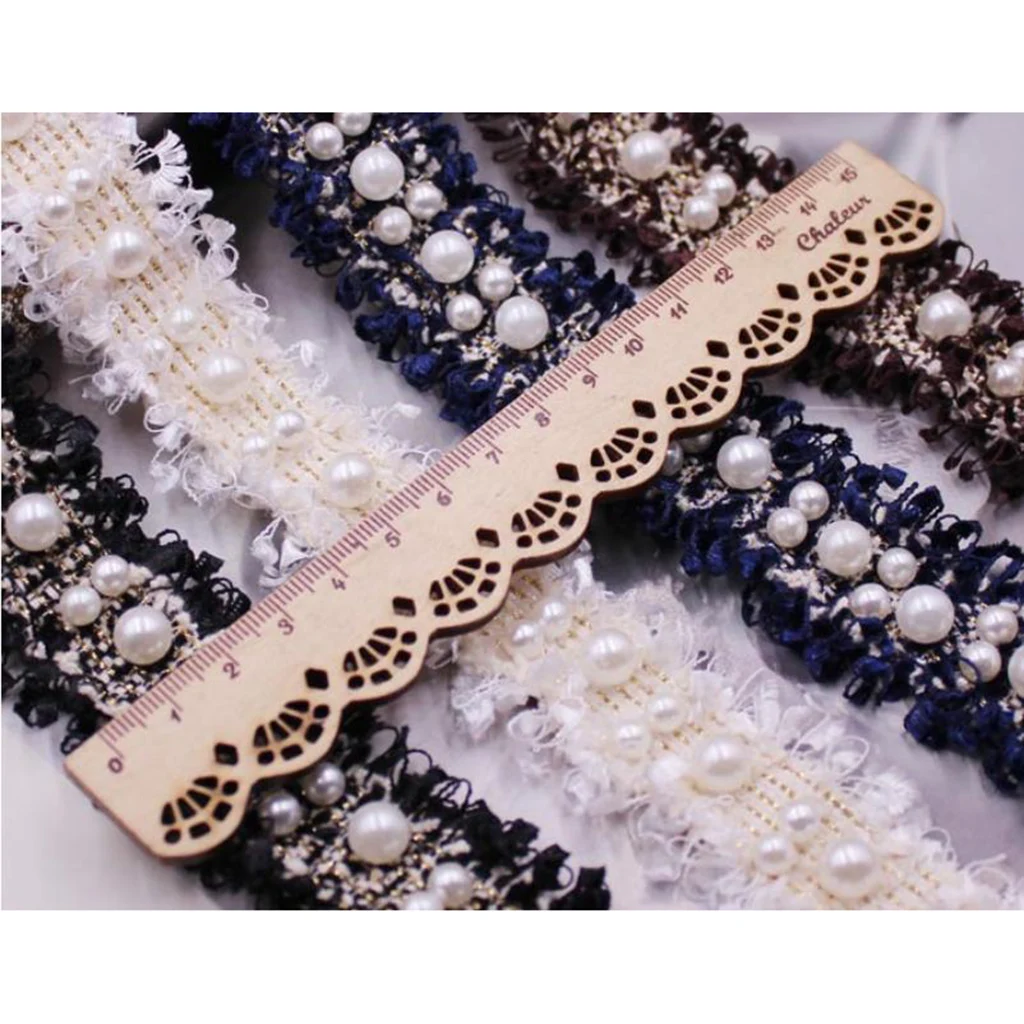 3pcs/1 Yards Handmade Pearl Beaded Embroidery Ribbon Lace Trim Embellishment for Wedding Party Christmas 3/4.5cm