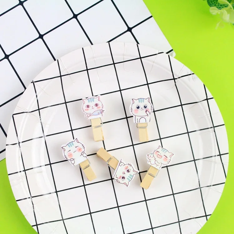 10 Pcs/Lot Kawaii Kitten Cat Wooden Clip Photo paper Clothespin Craft Clips Party Decoration Clip with Hemp Rope