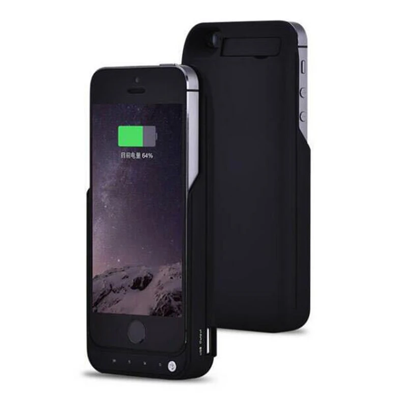 4200 мАч внешний резервный аккумулятор зарядное устройство чехол для iPhone 5 5S SE внешний аккумулятор с подставкой внешний аккумулятор зарядный чехол для телефона - Цвет: Черный