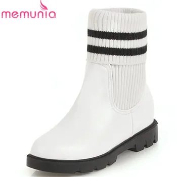 

MEMUNIA 2019 new arrival ankle boots for women round toe autumn winter shoes slip on comfortable stretch Socks boots female