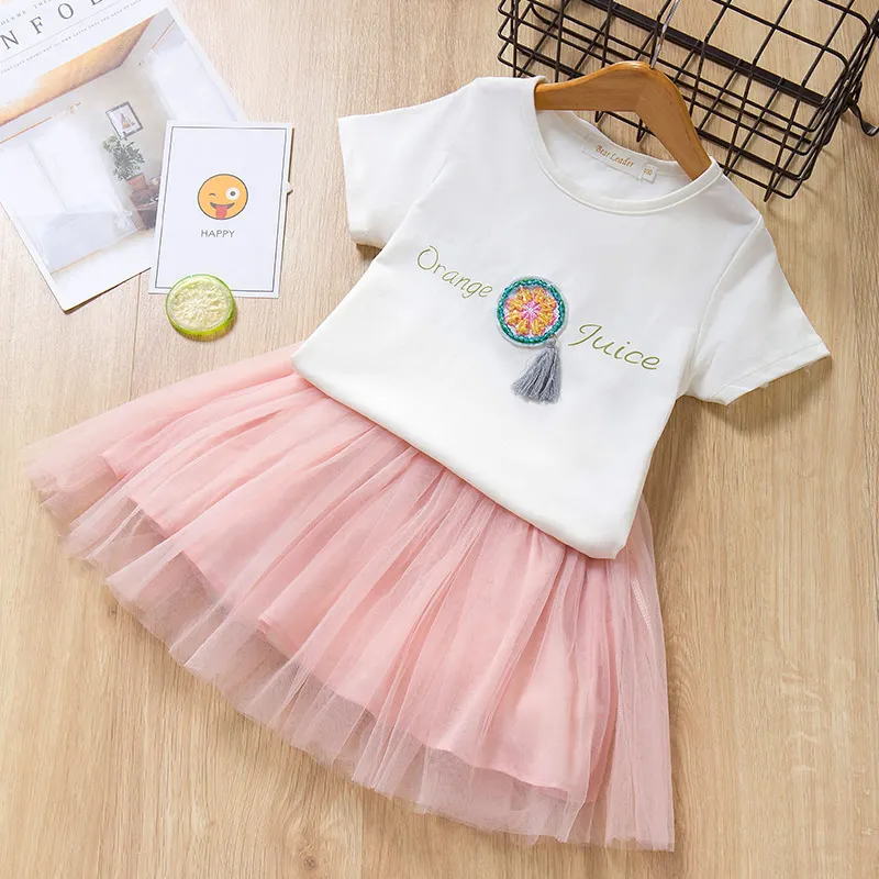 Модные комплекты детской одежды летняя одежда для маленьких девочек Футболка с цветочным принтом+ юбка, костюм детская одежда из 2 предметов костюм для девочек с буквенным принтом