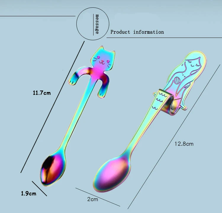Нержавеющая сталь Русалка кошка дизайн кофе Смешивание ложка висит чашки Совок Радуга варенье ковш столовая посуда детей Рождественский