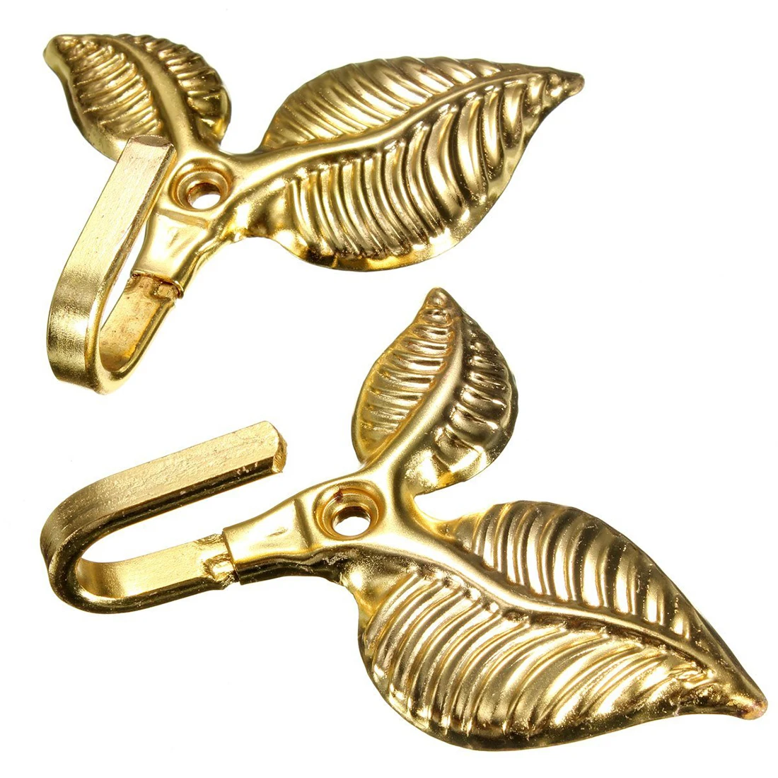

Best 2 Pcs Wall Hook Metal Fastener for Curtain Drapery Leaf Shaped gold
