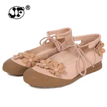 Модные женские туфли на плоской подошве с круглым носком, украшенные цветами; сезон лето-осень винтажные женские туфли на плоской подошве из натуральной кожи; женские туфли для девочек