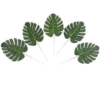 Pack 5PCS Artificial Palm Fern Turtle Leaves Plastic Silk Fake Plant Leaf for Home Garden Floral Decoration Photography Props