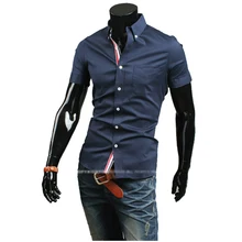 Мужская рубашка Мужская рубашка модный сплошной цвет мужской повседневный деловой с короткими рукавами рубашка брендовая мужская одежда Camisas