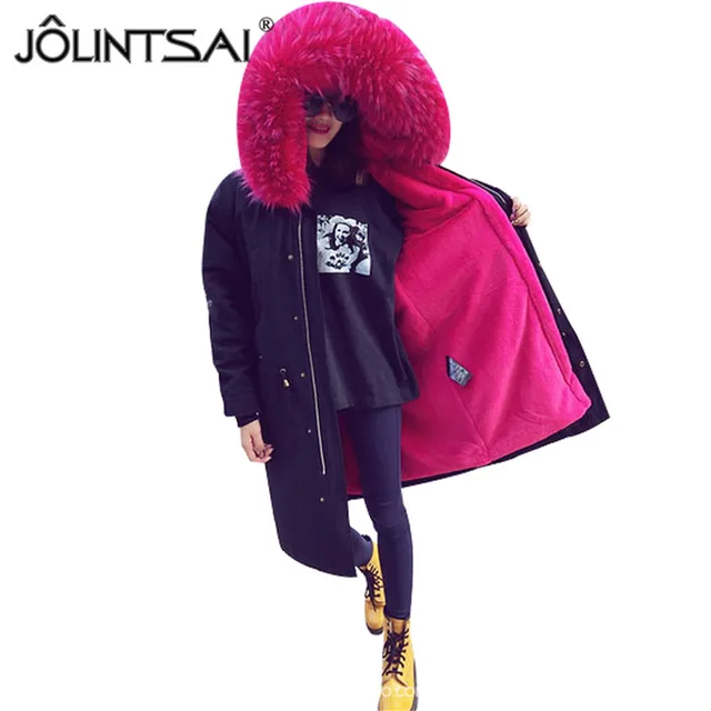 Cheap Detachable 2 Pieces Sets 2016 New Women Winter Magical 16 Colors Jacket Thick Coats Plus Size Large Fur Collar Hooded Outwear