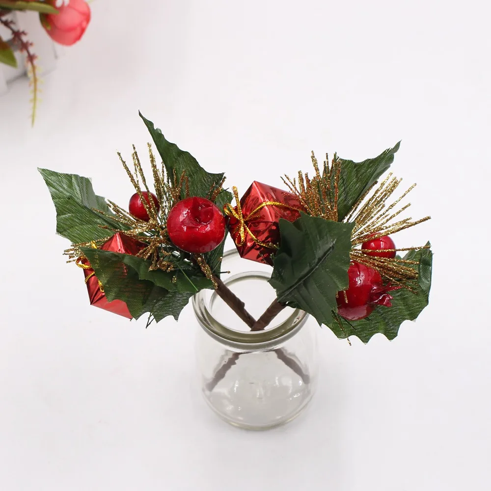 1 шт./лот, искусственные цветы, жемчужные тычинки, ягоды, смешанные ветви для свадебного украшения, рождественские вечерние украшения, подарочная коробка