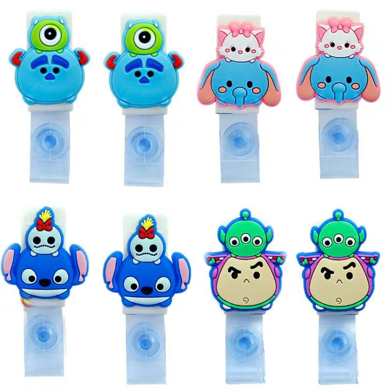 

1Pcs Lovely Cartoon Stitch Elephant Buzz Retractable Badge Holder Clipe Exihibiton ID Name Card Badge Holder Office Supplies