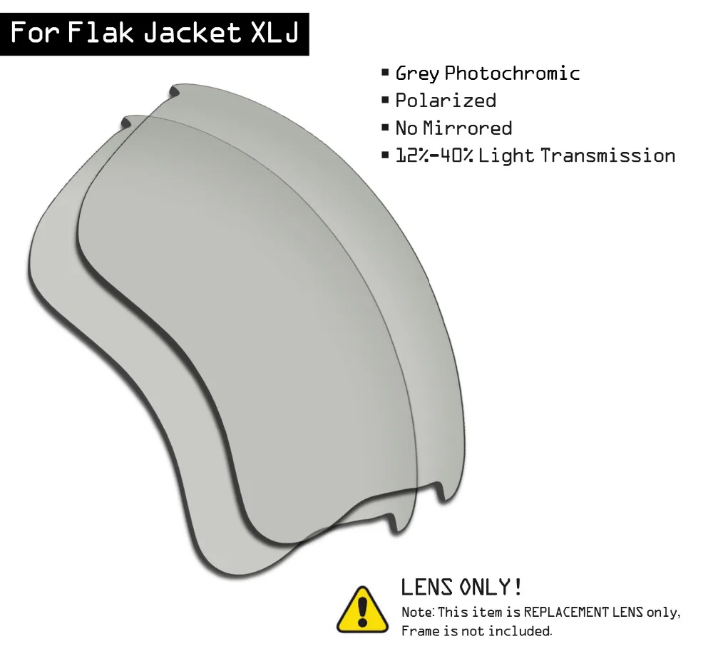 SmartVLT Polarized Sunglasses Replacement Lenses for Oakley Flak Jacket XLJ - Grey Photochromic SmartVLT Polarized Sunglasses Replacement Lenses for Oakley Flak Jacket XLJ - Grey Photochromic