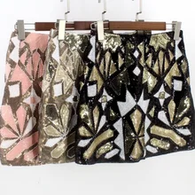 Весенняя женская модная юбка в стиле барокко с геометрическим бисером и вышивкой пайетками