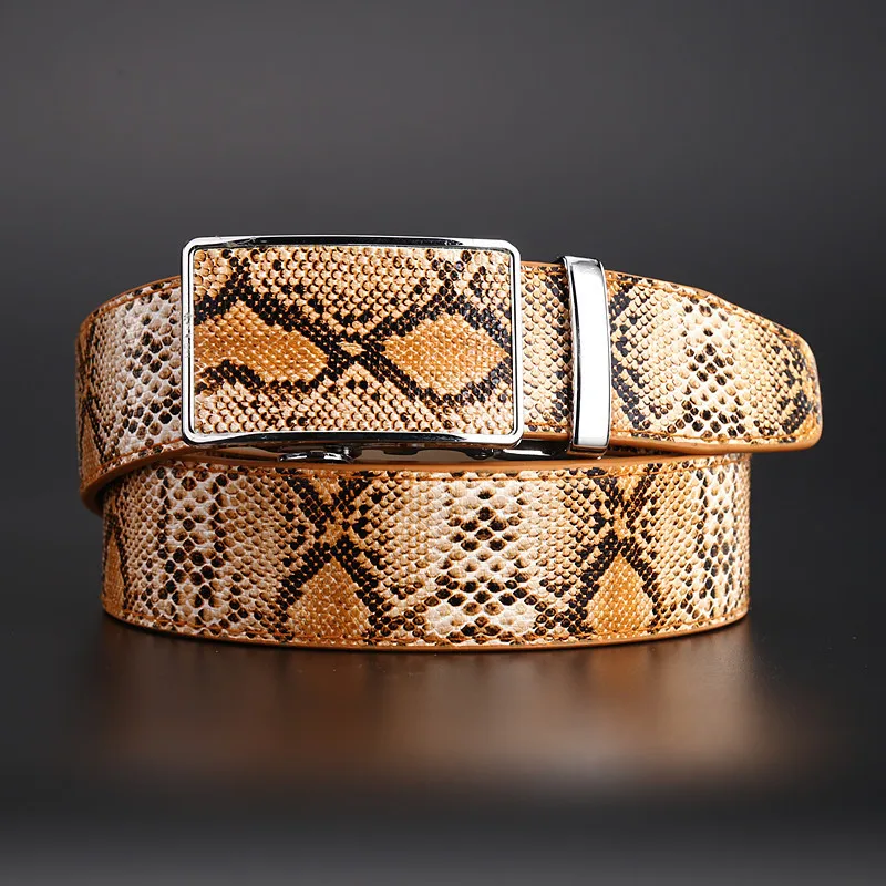 

New Genuine Leather Snake Grain Belt for Men Automatic buckle Strap Hot Ceinture Men Belts Luxury Designer high Quality