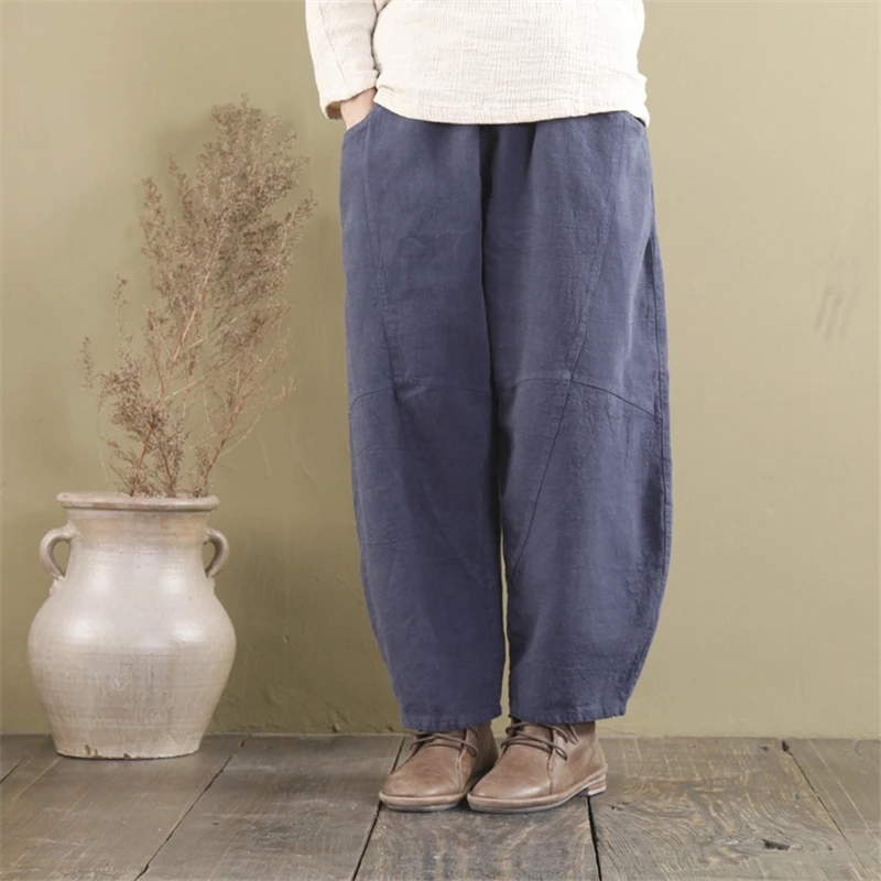 Женские брюки с широкими штанинами Johnature льняные эластичной резинкой на талии