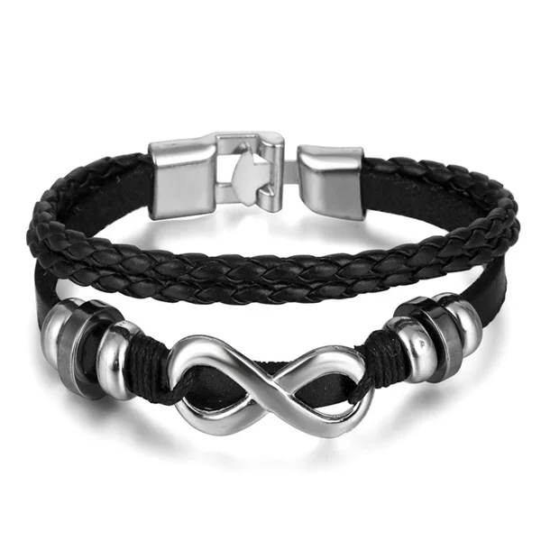 AGH950086 Vintage Leaf Feather Multilayer Leather Bracelet Men Fashion Braided Handmade Star Rope Wrap Bracelets& Bangles Male Gifts Jewe - Окраска металла: AGH950086